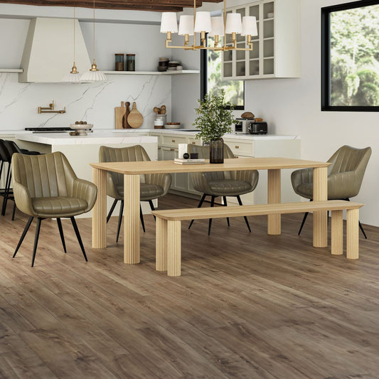 Sangra/Talon 6pc Dining Set - Natural Table and Bench with Moss Chair
