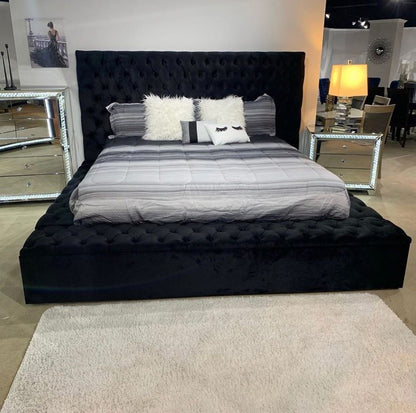 Bliss Black Velvet Upholstered Storage Bed