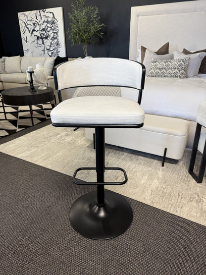 Kazan Adjustable Air-Lift Stool, Set of 2 in Ivory Performance Fabric & Black Metal