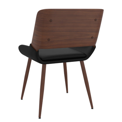 Hudson Dining Chair in Black Faux Leather, Metal and Walnut Metal and Wood