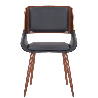 Hudson Dining Chair in Black Faux Leather, Metal and Walnut Metal and Wood