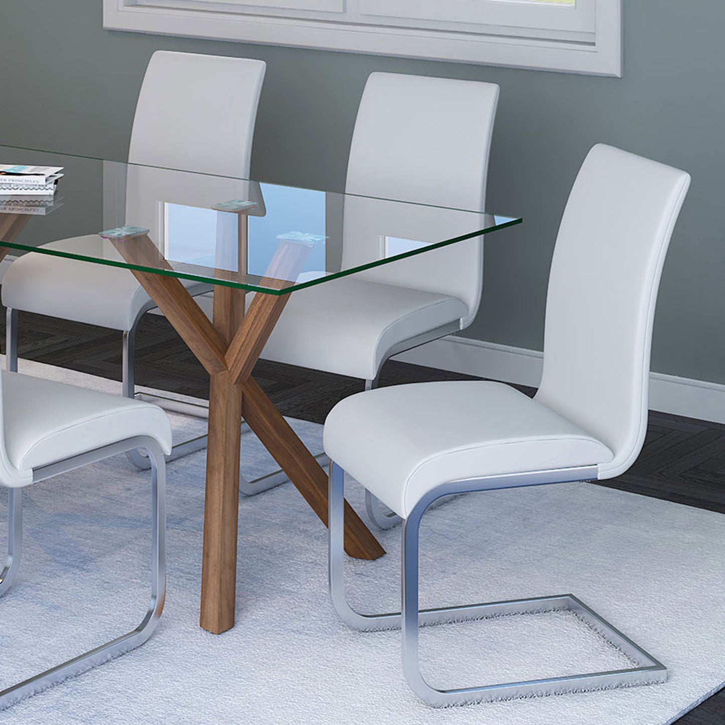 Stark/Maxim 7pc Dining Set in Walnut with White Chair