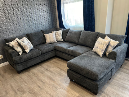 Charcoal Fabric Sectional Sofa With Floating Ottoman