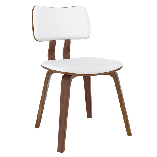 Zuni Dining Chair in White Faux Leather and Walnut