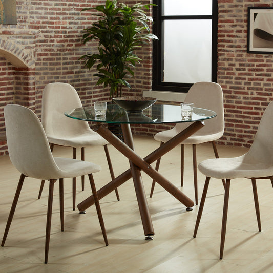 Rocca/Lyna 5pc Dining Set in Walnut with Beige Chair