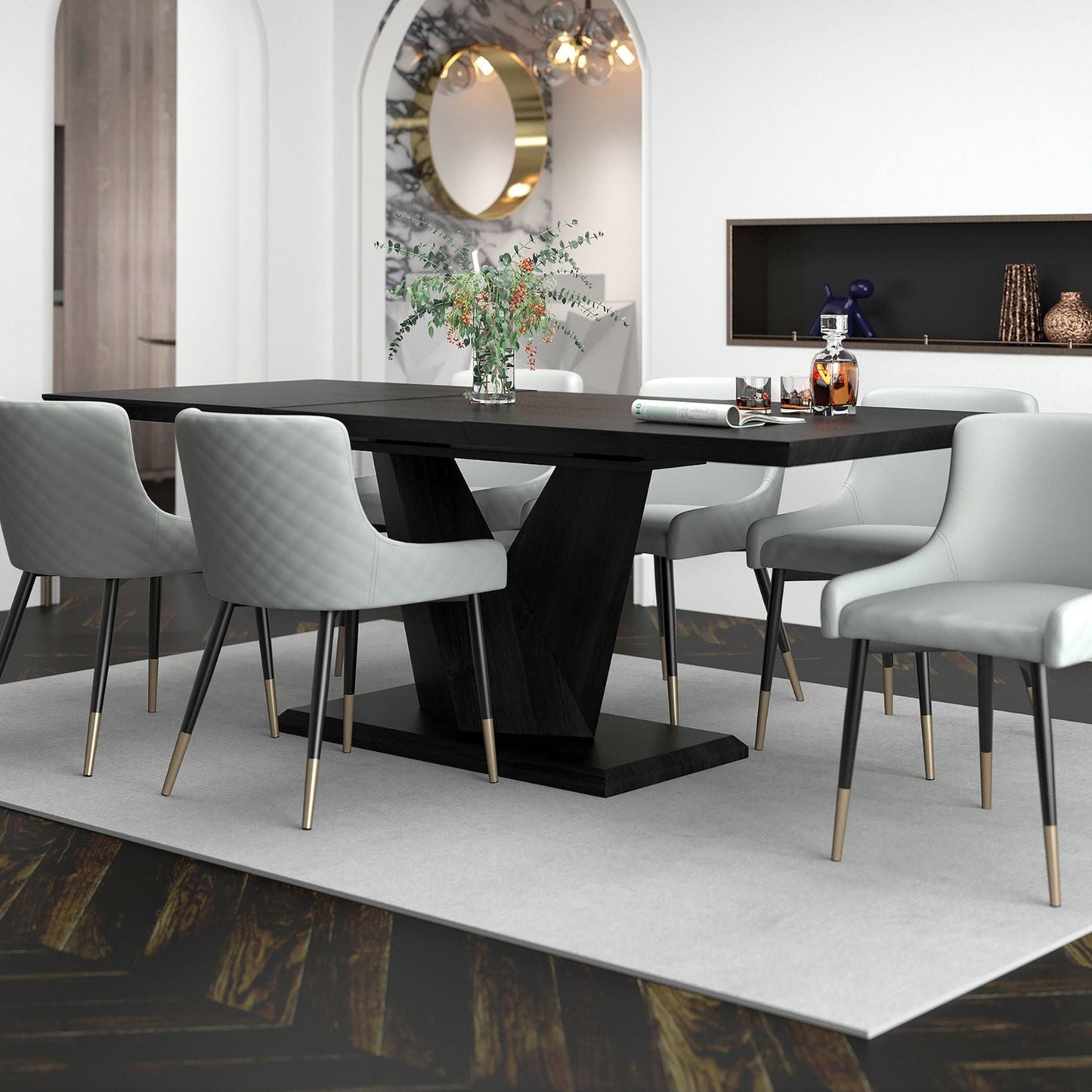 Eclipse/Xander 7pc Dining Set in Black with Light Grey Chair