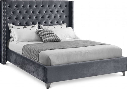 Aiden Grey Velvet Upholstered Bed