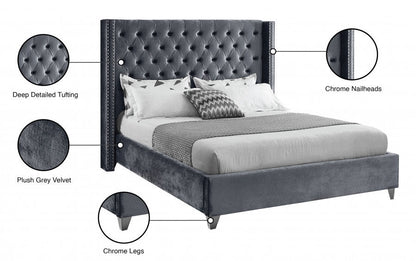 Aiden Grey Velvet Upholstered Bed