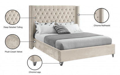 Aiden Ivory Velvet Upholstered Bed