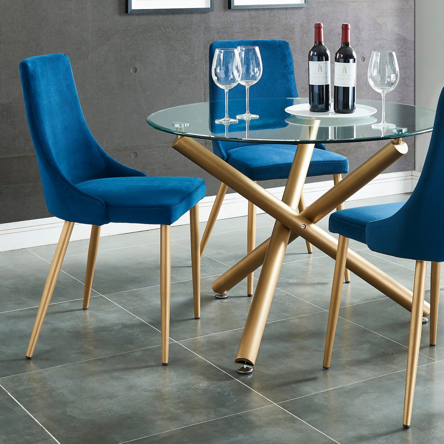 Carmilla Dining Chair, set of 2, in Blue and Aged Gold