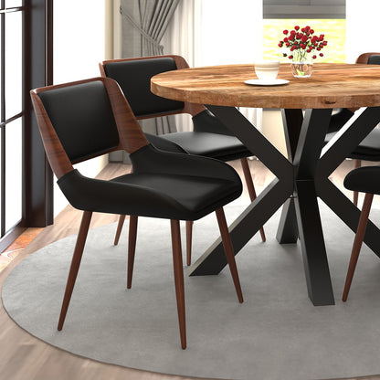 Hudson Dining Chair in Black Faux Leather, Metal and Walnut Metal and Wood