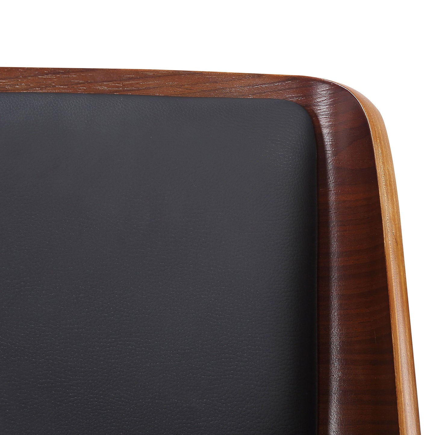 Hudson Dining Chair in Black Faux Leather, Metal and Walnut Metal and Wood