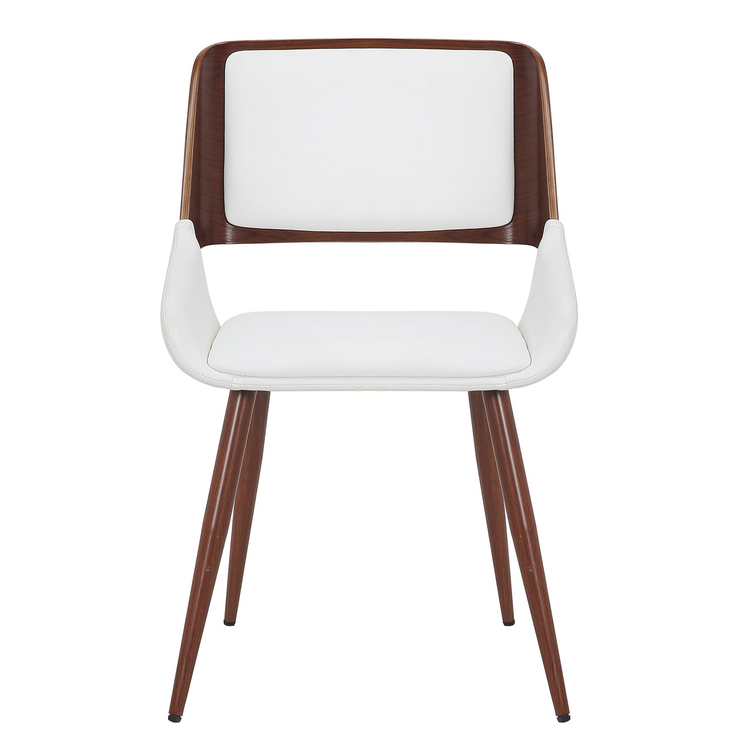 Hudson Dining Chair in White Faux Leather and Walnut Metal and Wood