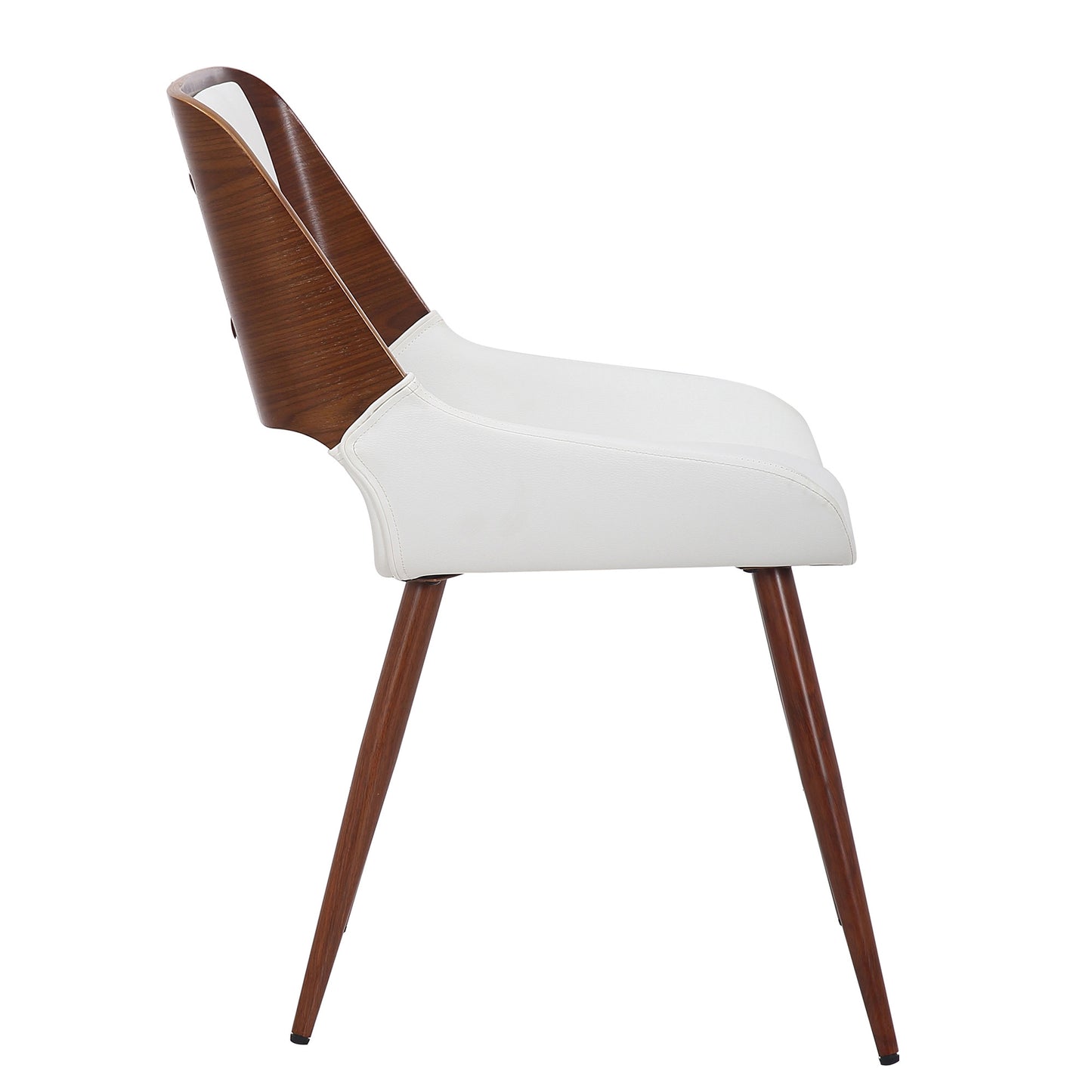 Hudson Dining Chair in White Faux Leather and Walnut Metal and Wood