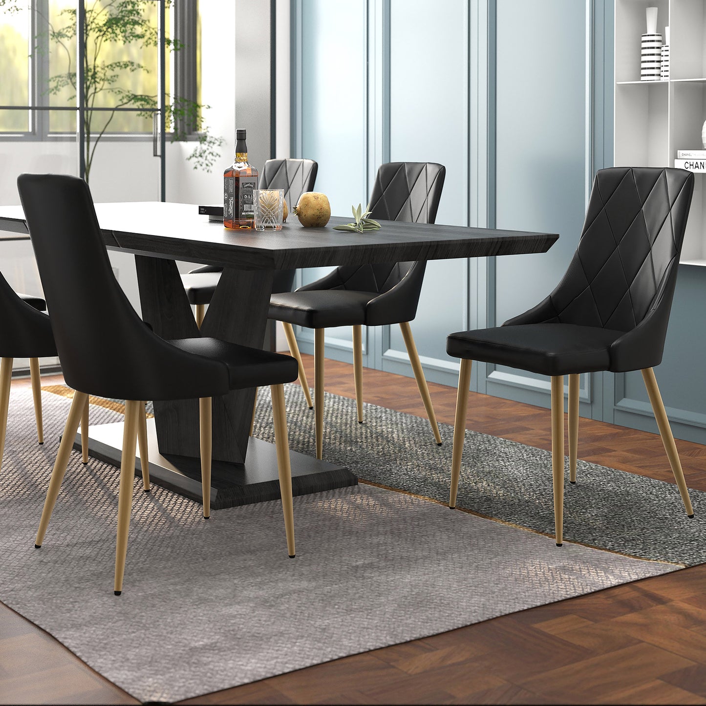 Antoine Dining Chair, set of 2, in Black and Aged Gold