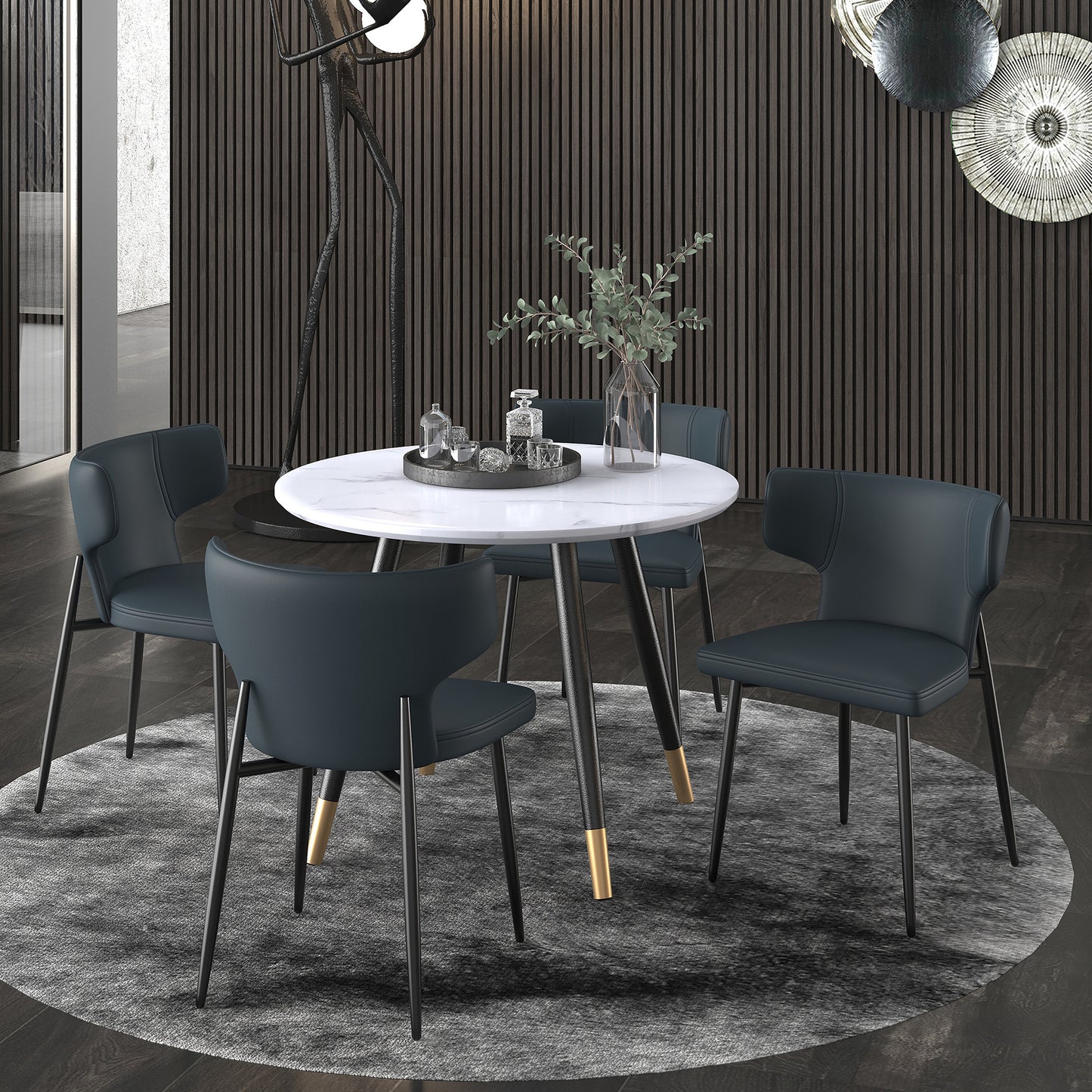 Olis Dining Chair, set of 2, in Black Faux Leather and Black
