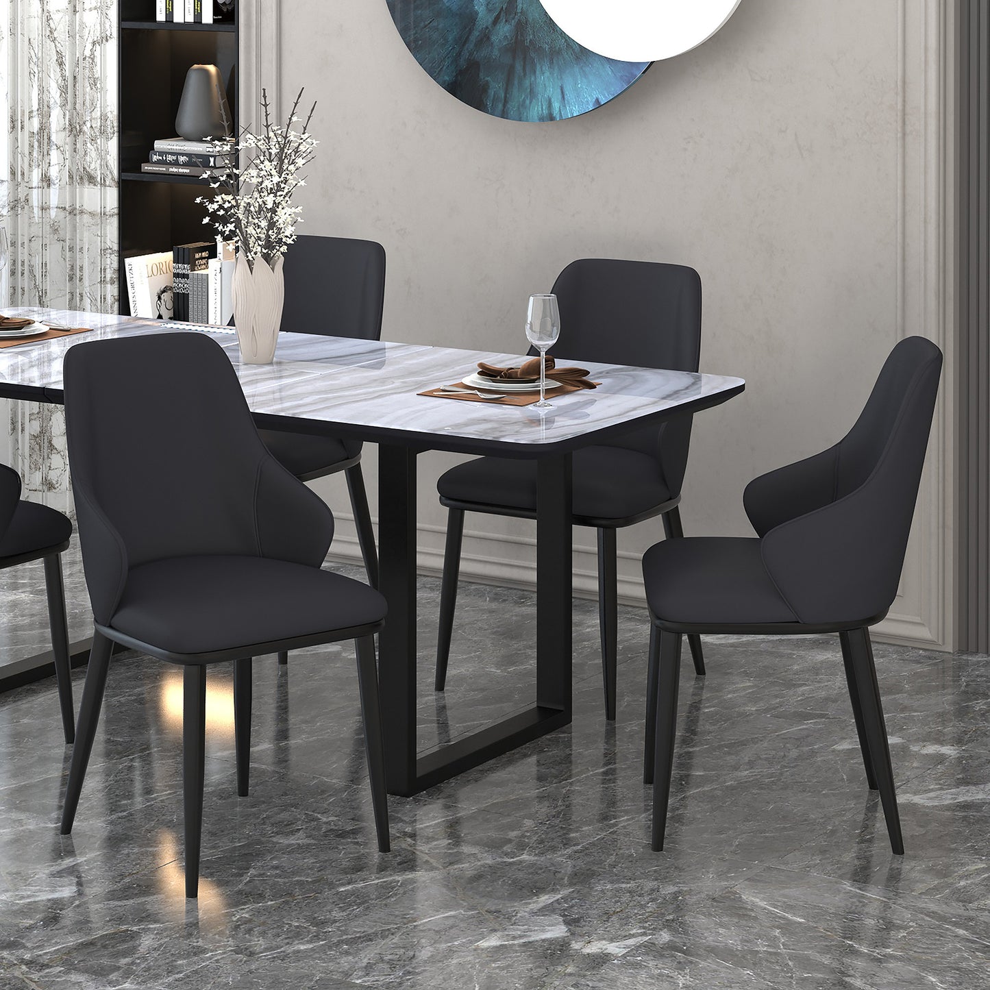 Kash Dining Chair, set of 2, in Black Faux Leather and Black