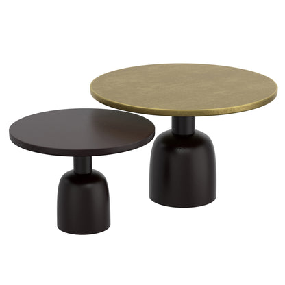 Adira 2pc Round Coffee Table Set In Antique Gold And Black
