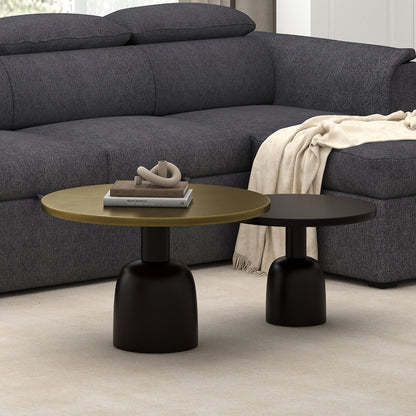 Adira 2pc Round Coffee Table Set In Antique Gold And Black