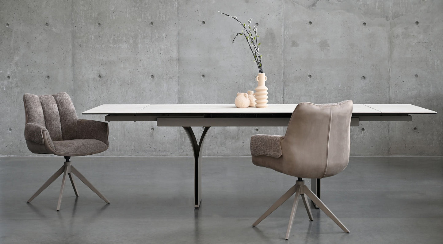 Espara Dining Chair In Avena Oat Alcantara/ Alpaca Chenille