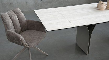 Espara Dining Chair In Avena Oat Alcantara/ Alpaca Chenille