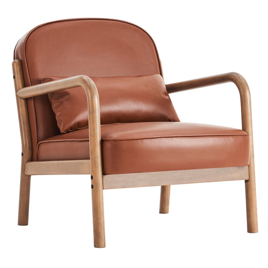 Fani Accent Chair, Faux Leather In Saddle And Walnut