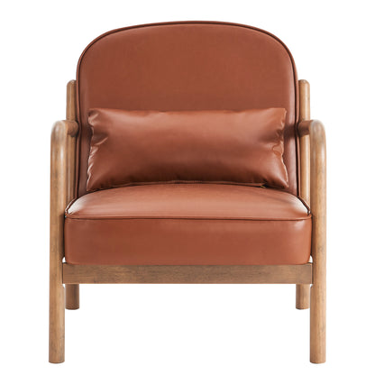 Fani Accent Chair, Faux Leather In Saddle And Walnut