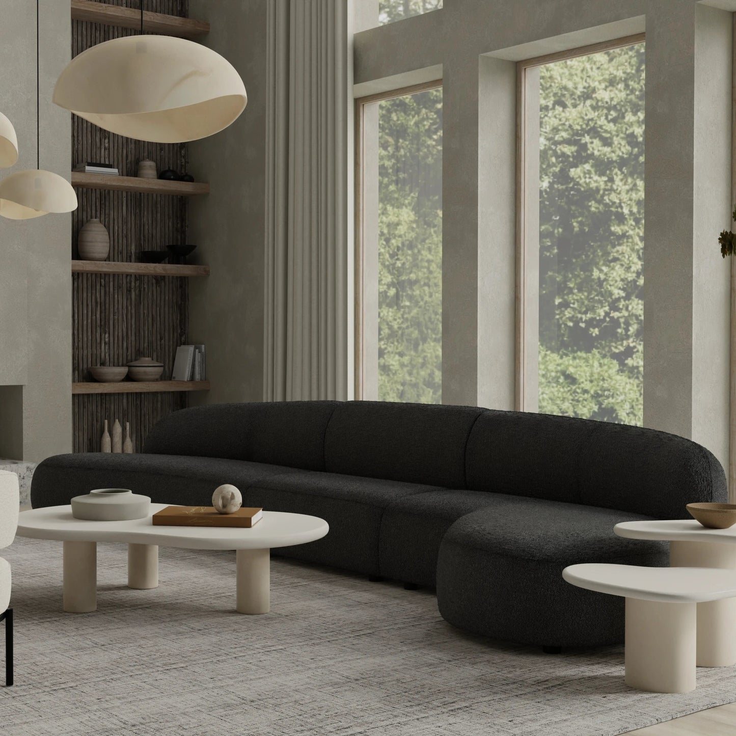 Moritz Sectional 4-piece Chaise Facing Left In Licorice Boucle