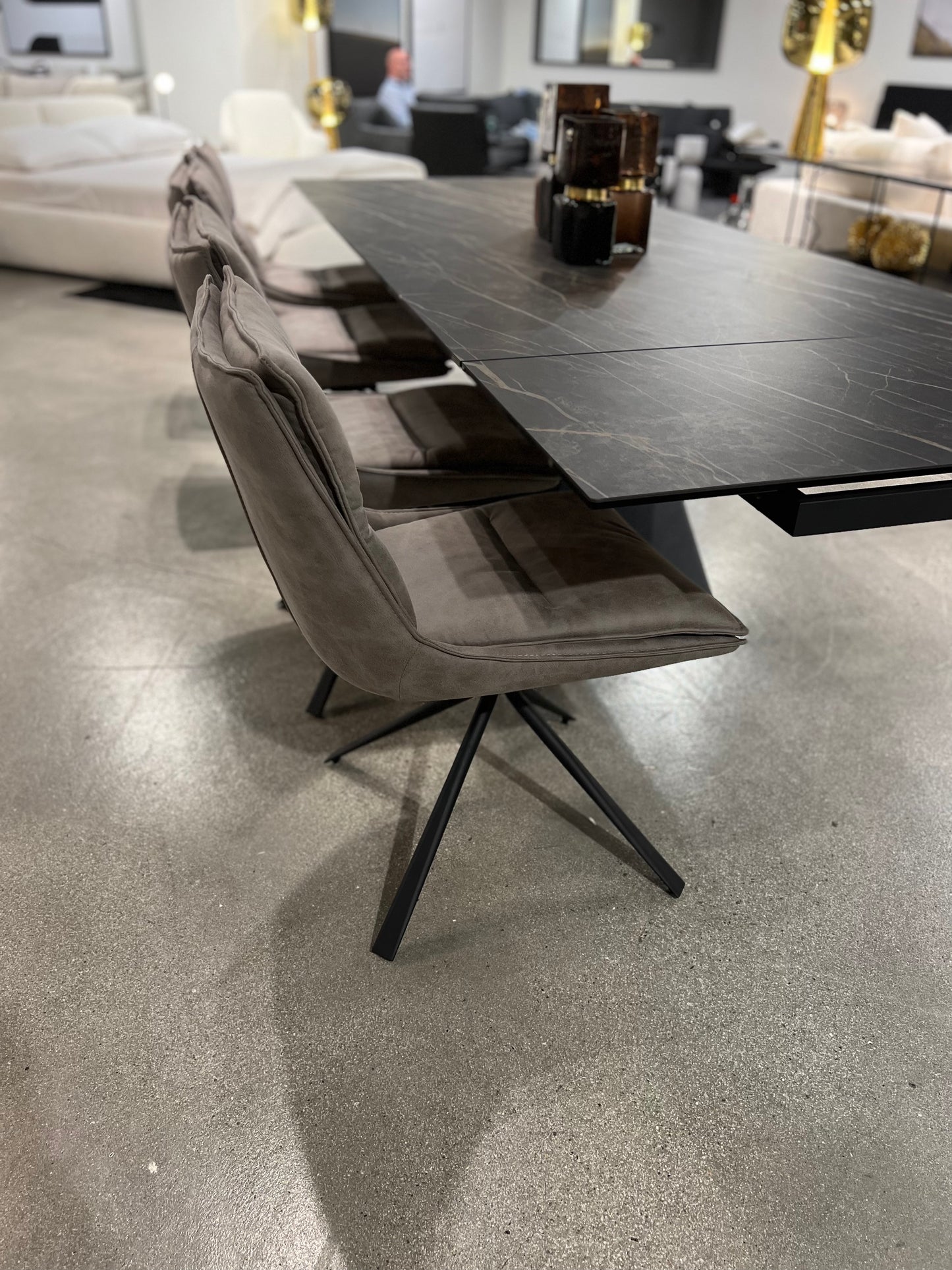 Puccini Swivel Dining Chair In Rhino Ultrasuede