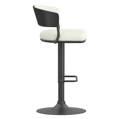 Kazan Adjustable Air-Lift Stool, Set of 2 in Ivory Performance Fabric & Black Metal