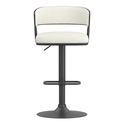 Kazan Adjustable Air-Lift Stool, Set of 2 in Ivory Performance Fabric & Black Metal