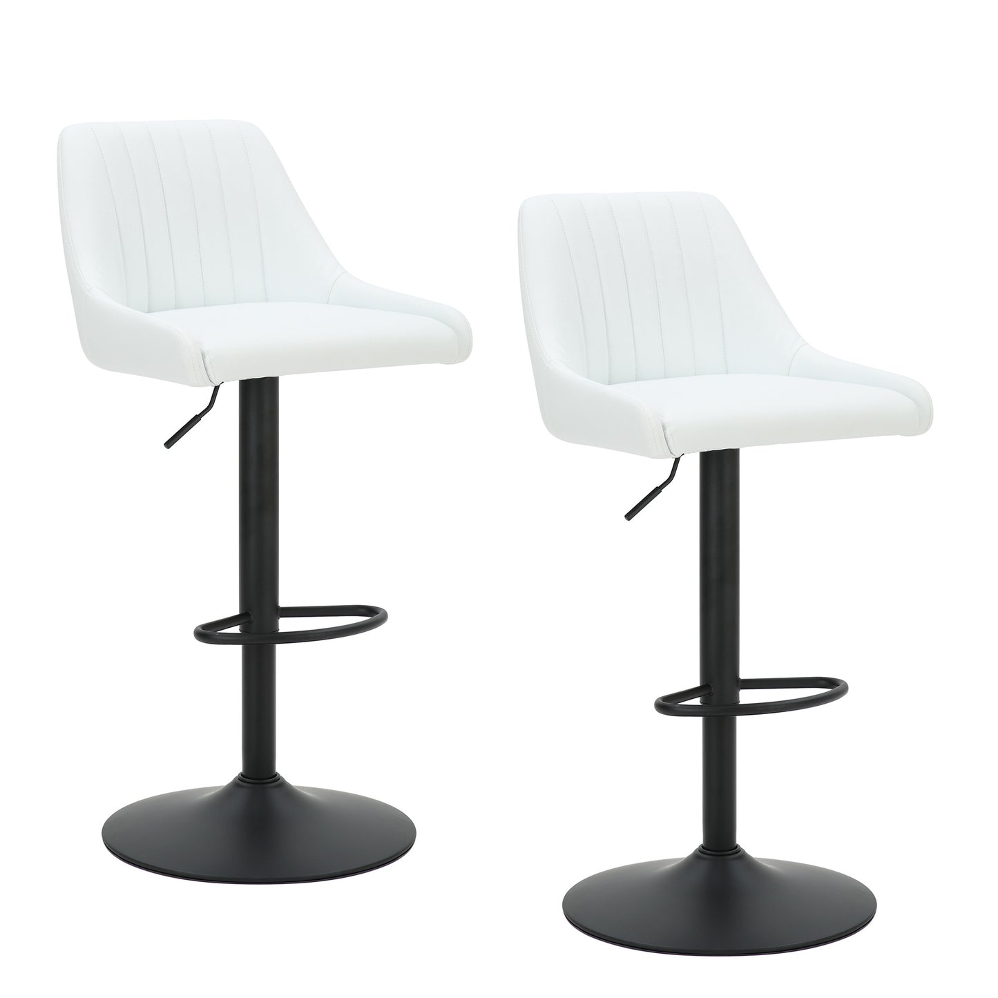 Kron Adjustable Height Air-Lift Swivel Stool, set of 2, in White Faux Leather