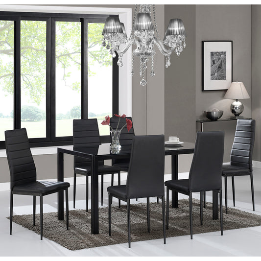 Black Tempered Glass and Black Chairs 7pc