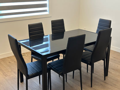 Black Tempered Glass and Black Chairs 7pc