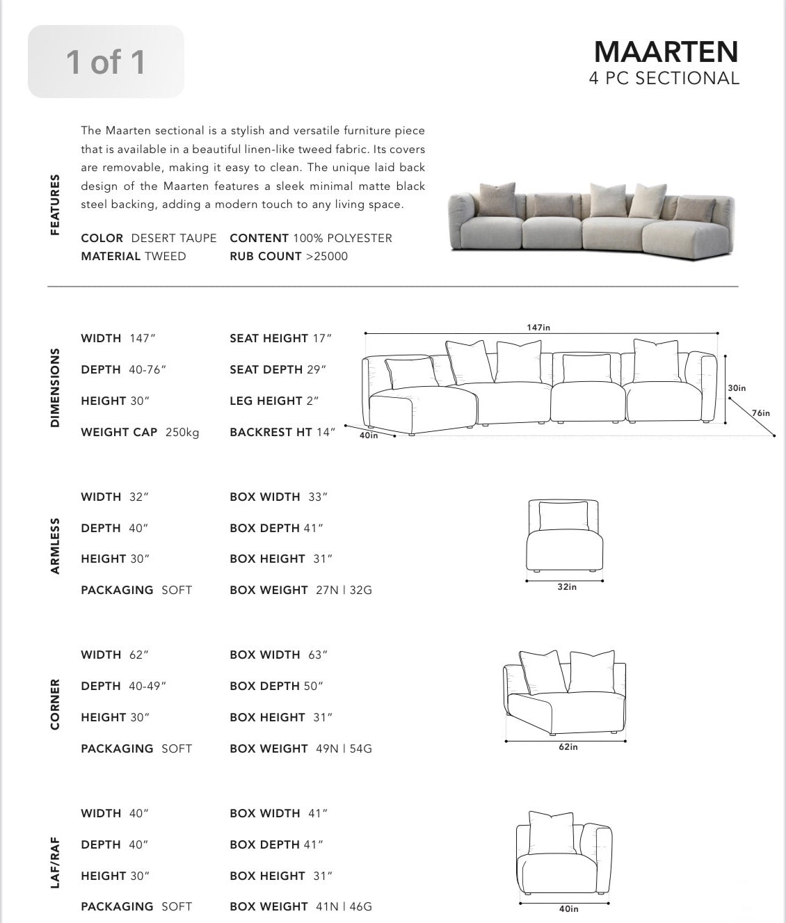 Maarten Raf Sectional In Desert Taupe