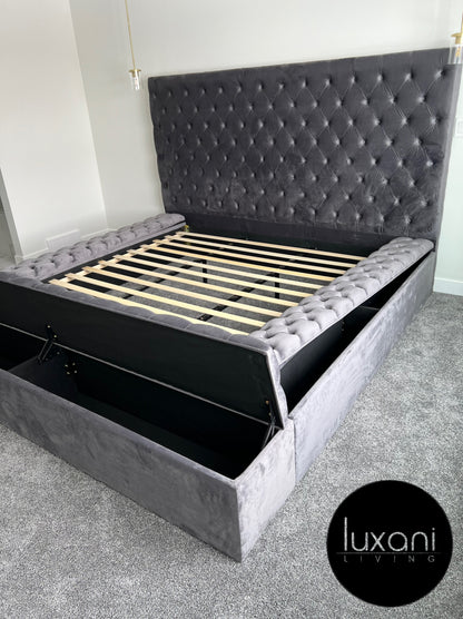 Bliss Grey Velvet Upholstered Storage Bed