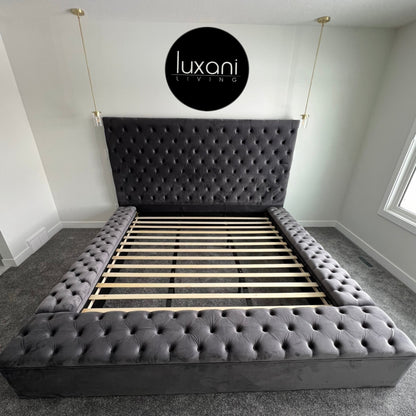 Bliss Grey Velvet Upholstered Storage Bed