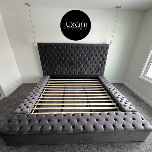 Bliss Grey Velvet Upholstered Storage Bed