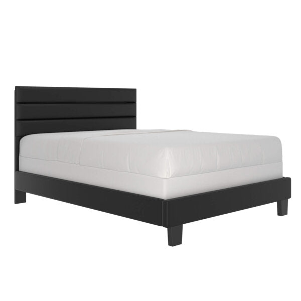 Double Size, Bedframe, In Leather  Black