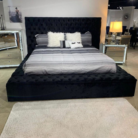 Bliss Black Velvet Upholstered Storage Bed