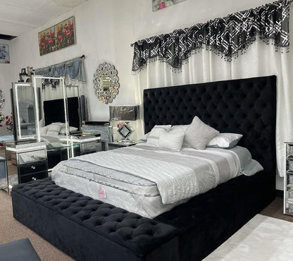 Bliss Black Velvet Upholstered Storage Bed