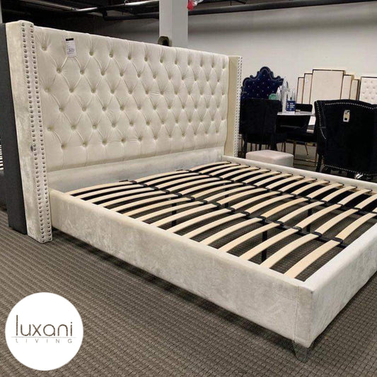 Aiden Ivory Velvet Upholstered Bed