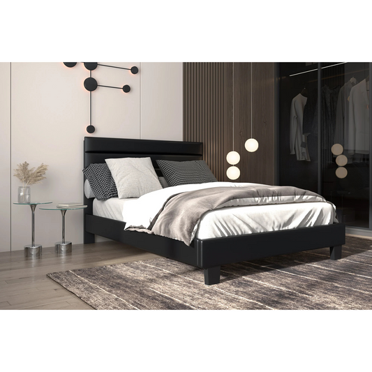 Double Size, Bedframe, In Leather  Black