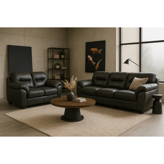 Collection 1601 Sofa and Love Seat Leather Gel in Two Tone Grey