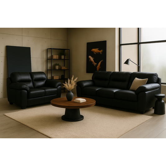 Collection 1601 Sofa and Love Seat Leather Gel in Black