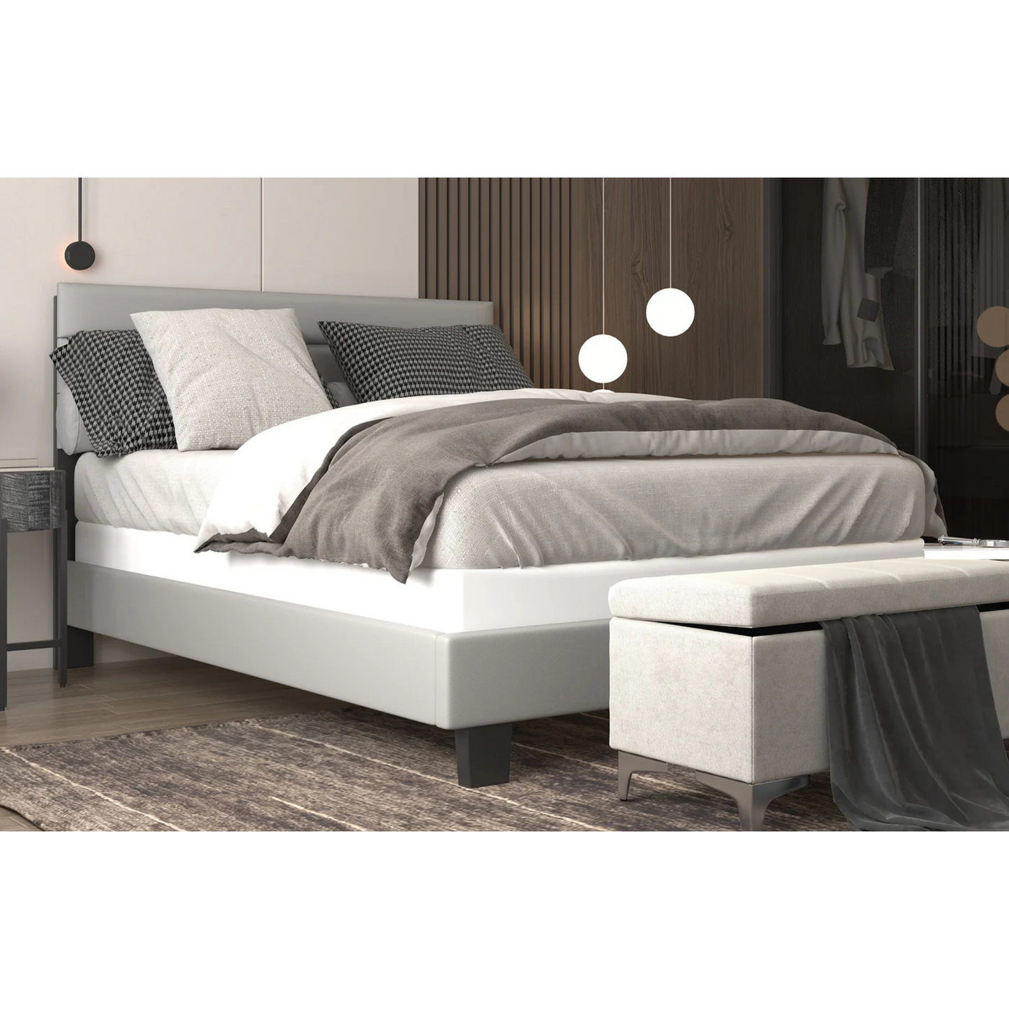 Double Size, Bedframe, In Leather  Grey