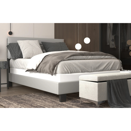Double Size, Bedframe, In Leather  Grey