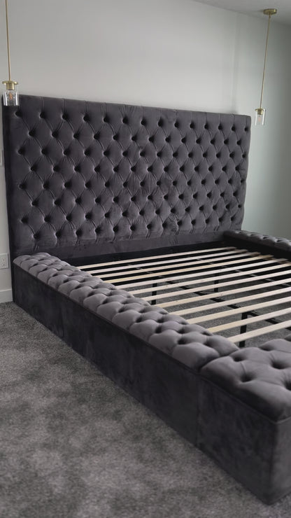 Bliss Grey Velvet Upholstered Storage Bed