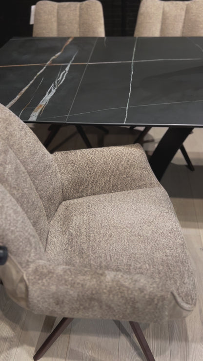 Espara Dining Chair In Avena Oat Alcantara/ Alpaca Chenille