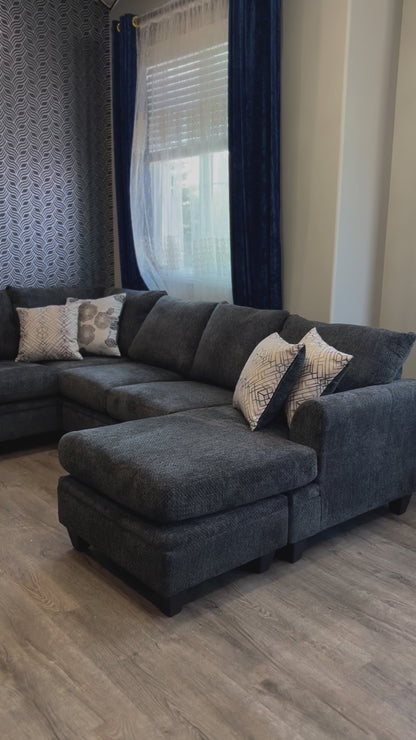 Charcoal Fabric Sectional Sofa With Floating Ottoman